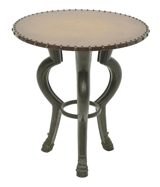 Appraisal: A FRENCH EMPIRE STYLE LEATHER MOUNTED BRONZE BASED SIDE TABLE