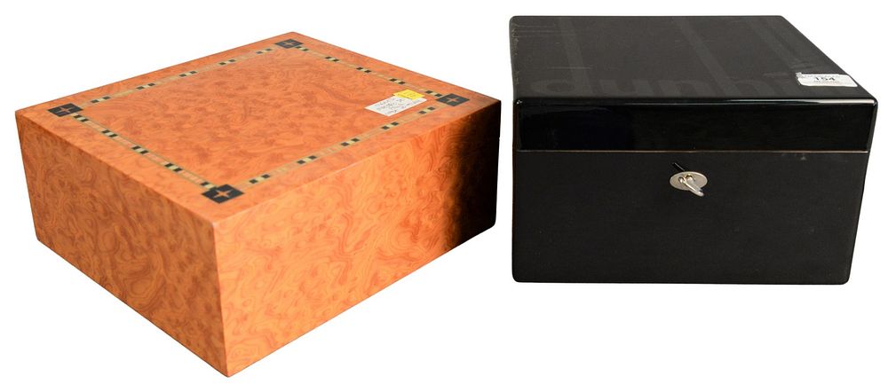 Appraisal: Two Cigar Humidors black lacquered Dunhill top x x along