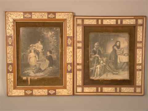 Appraisal: TWO IVORY AND WOOD INLAID FRAMES in x in in