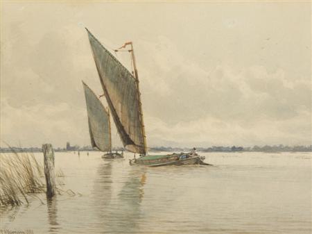 Appraisal: CHARLES HARMONY HARRISON - WHERRIES ON THE BROADS Signed and