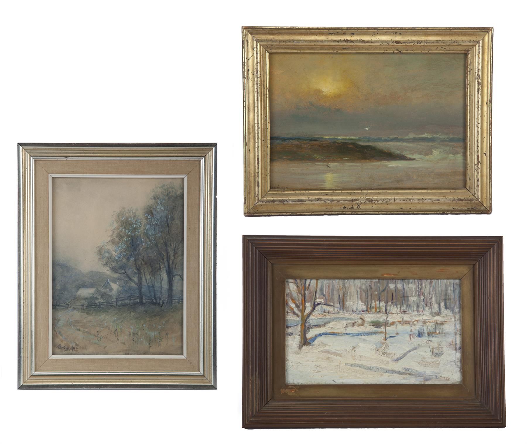 Appraisal: THREE LANDSCAPE PAINTINGS Watercolor signed Greig h w and two