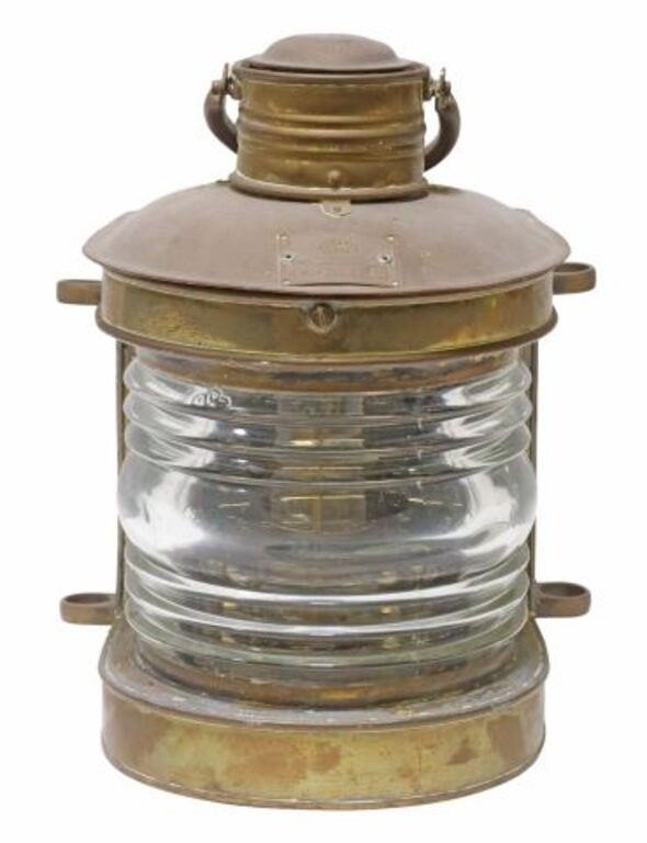 Appraisal: Brass ship's kerosene lantern early th c molded glass diffuser