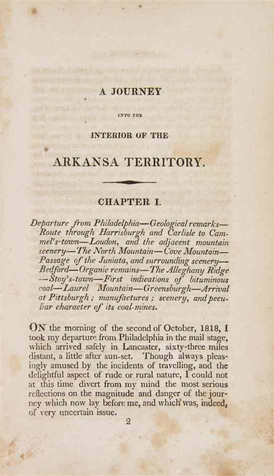 Appraisal: AMERICANA NUTTALL THOMAS Journal of Travels into the Arkansas Territory