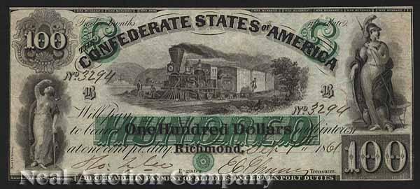 Appraisal: Confederate Currency T- st Richmond Issue EF-AU borders tight minimum