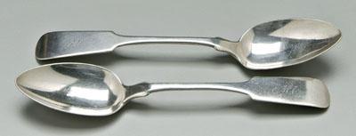 Appraisal: Pair Charleston coin silver spoons fiddle handles rounded fins marked