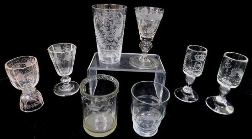 Appraisal: GLASS Eight blown glasses mostly European th and th C