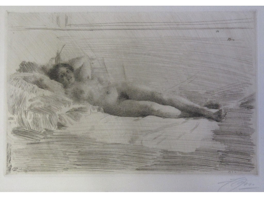 Appraisal: ANDERS ZORN - RECLINING NUDE Etching signed on the plate