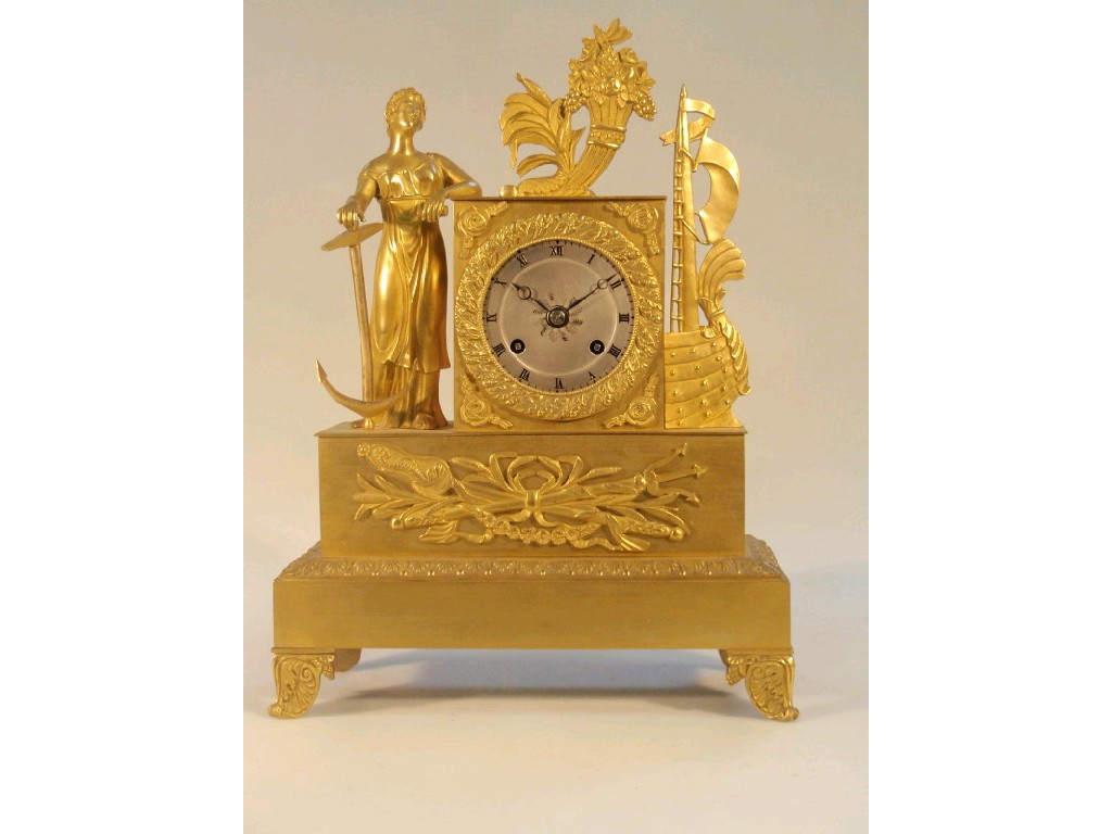 Appraisal: A thC French figural gilt mantel clock of Empire design