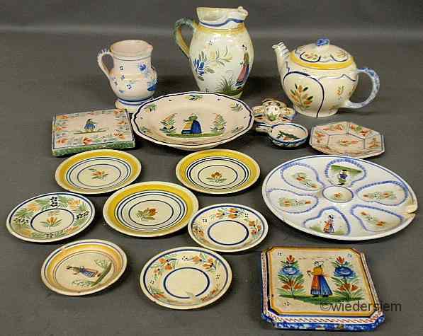 Appraisal: Seventeen pieces of Quimper tableware pitcher ''h