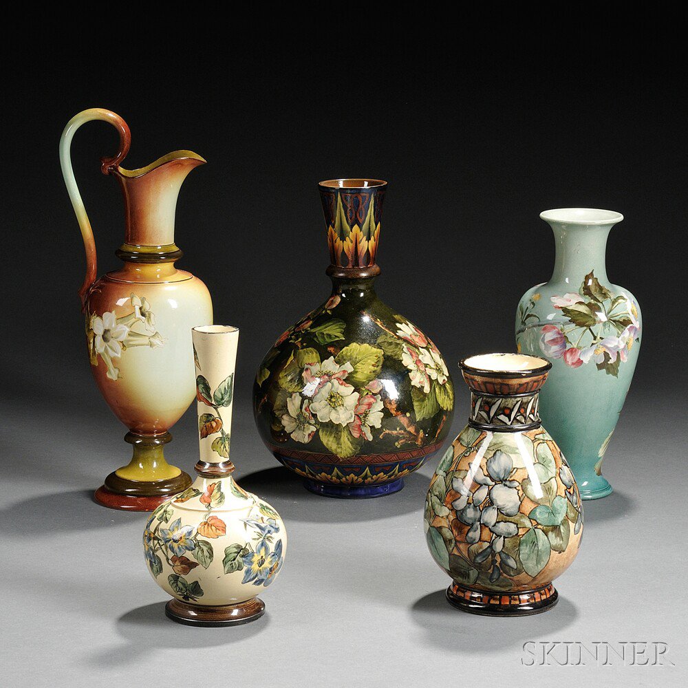 Appraisal: Five Doulton Lambeth Faience Items England late th century each