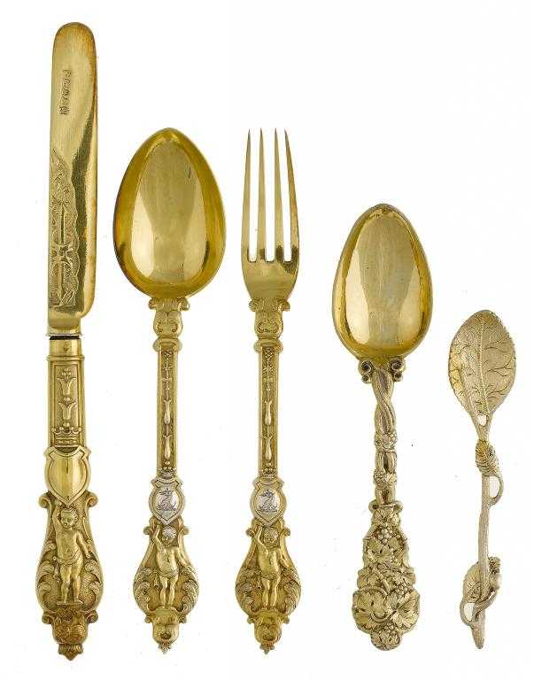 Appraisal: A VICTORIAN SILVER GILT CHRISTENING SET of Private Die Cherub