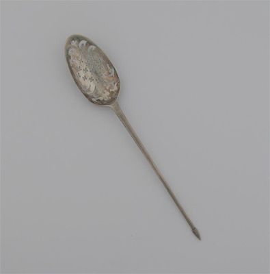 Appraisal: A George III mote spoon the single drop bowl pierced