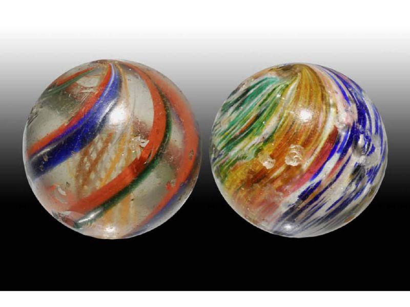 Appraisal: Lot of Large Multicolor Swirl Marbles Description Both '' Dia