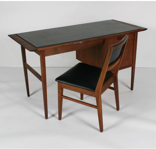 Appraisal: Danish modern kneehole writing desk with slate top and two