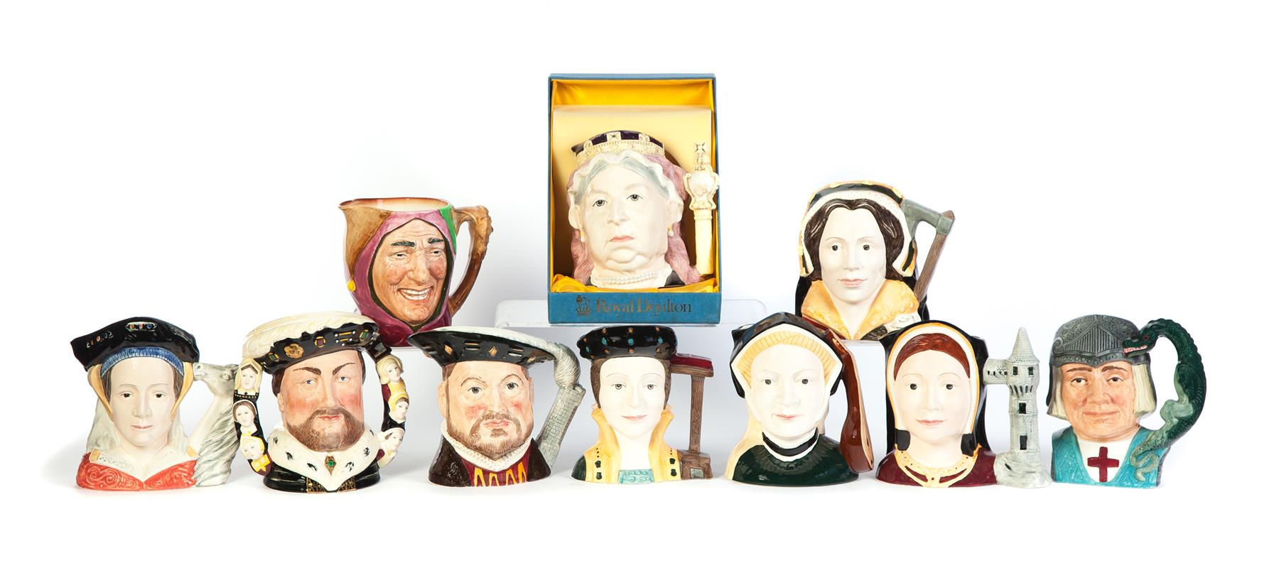 Appraisal: TEN ROYAL DOULTON CHARACTER JUGS MOSTLY ENGLISH ROYALTY England late