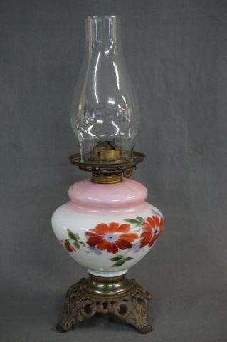 Appraisal: P A Co Handpainted Glass Oil Lamp ca 's marked