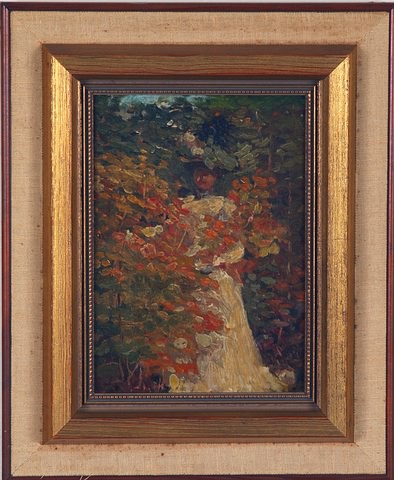 Appraisal: Woman in the garden oil on panel x unsigned Artist