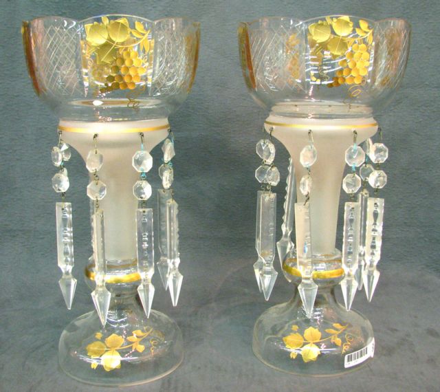 Appraisal: Pair of clear and frosted crystal lustres with gold overlay