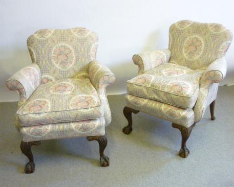 Appraisal: A PAIR OF MAHOGANY FRAMED ARM CHAIRS early th century