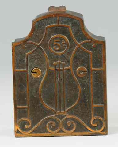 Appraisal: SCROLL PANEL SAFE BANK Mfg unknown rare example cast iron