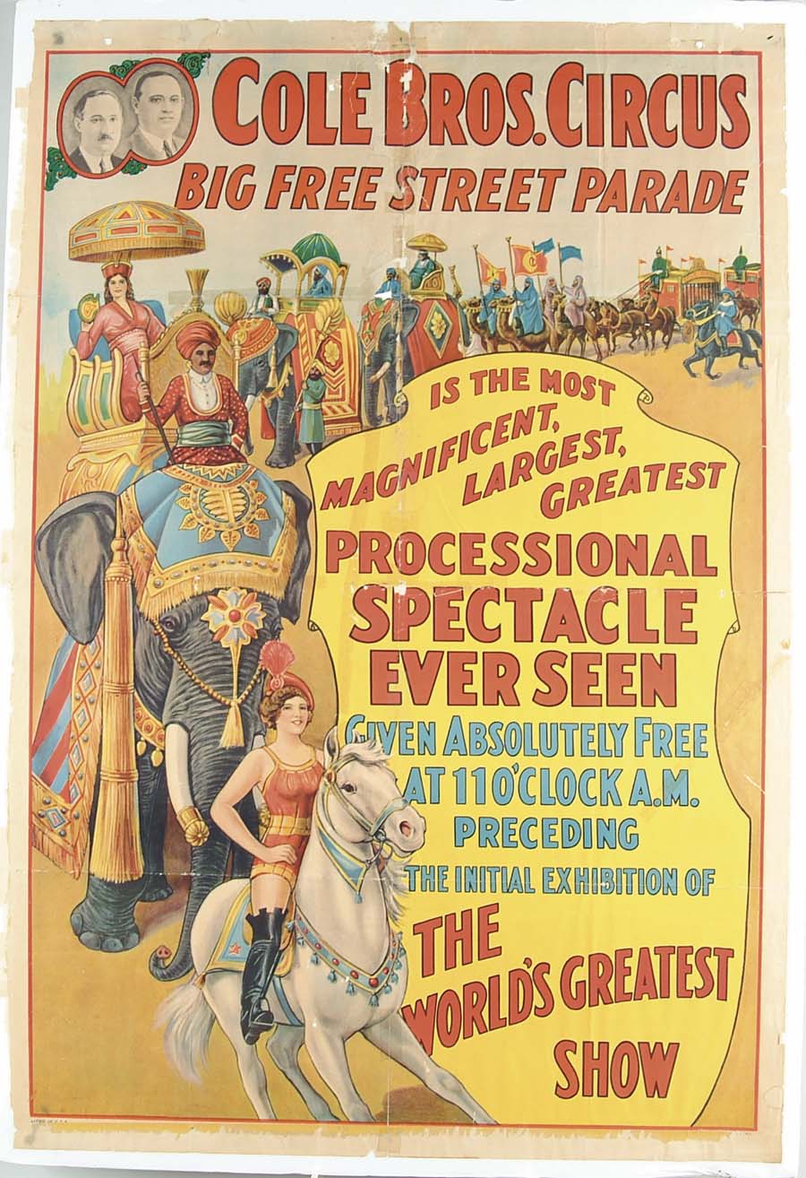 Appraisal: COLE BROS CIRCUS POSTER A parade of circus animals and