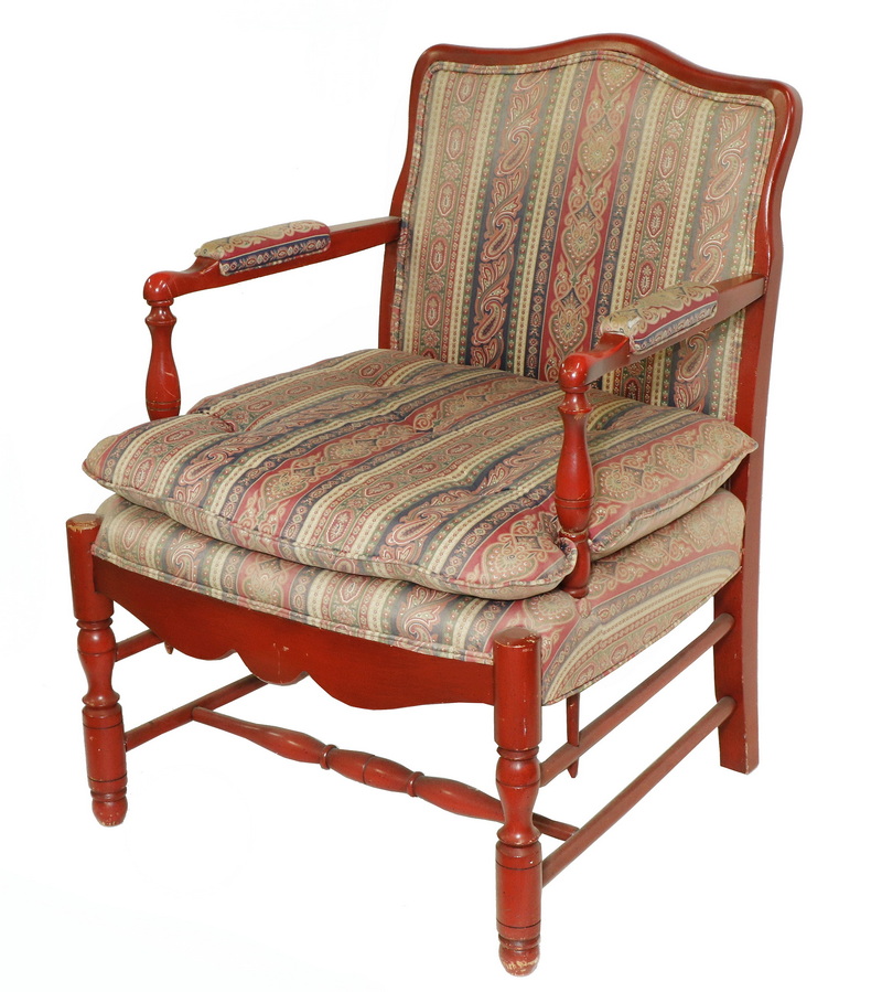 Appraisal: FRENCH STYLE OPEN ARMCHAIR Red lacquered French style open armchair