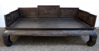 Appraisal: Carved Zitan Bed Carved Zitan Bed With fine raised carving