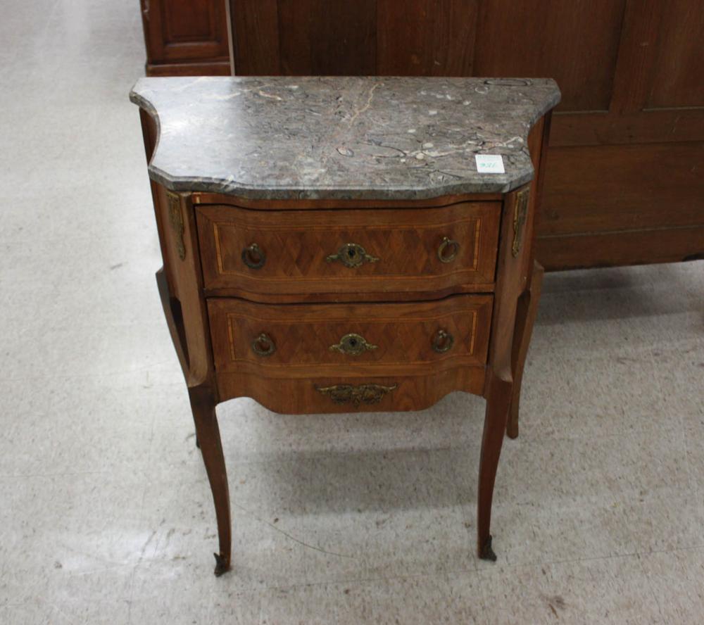 Appraisal: LOUIS XV XVI STYLE MARBLE-TOP PETITE COMMODE French early th