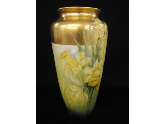 Appraisal: T V Limoges Handpainted Porcelain Vase fine yellow floral gold