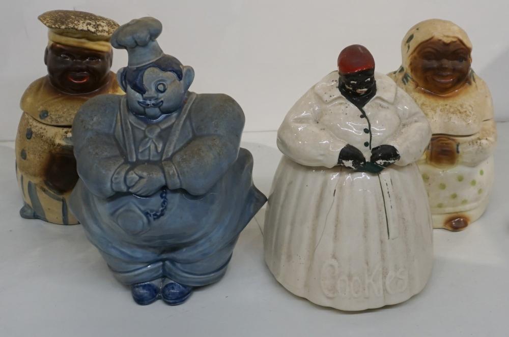 Appraisal: FOUR CERAMIC FIGURAL COOKIE JARS H OF TALLEST IN CM