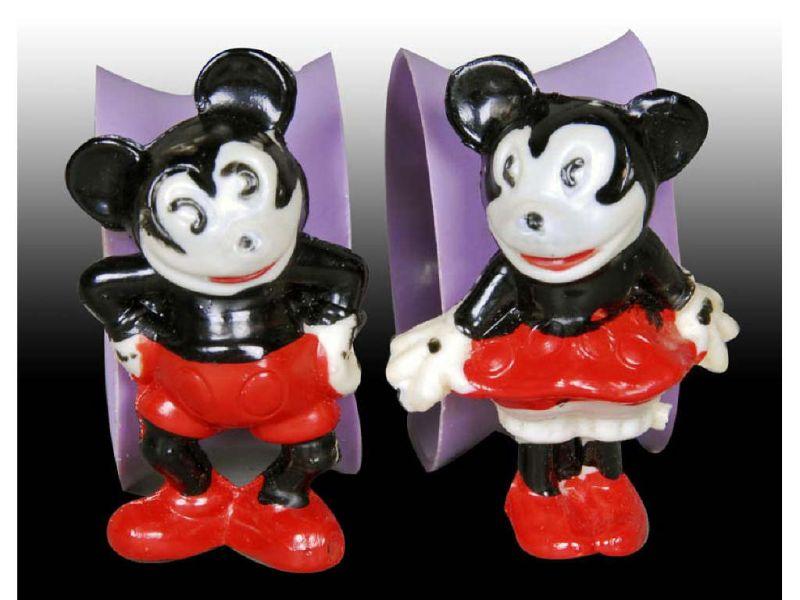 Appraisal: Lot of Celluloid Mickey Mouse Minnie Napkin R Description -