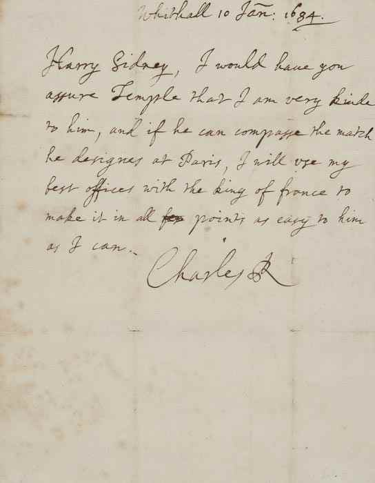 Appraisal: Charles II King of England Scotland Ireland - Autograph Letter