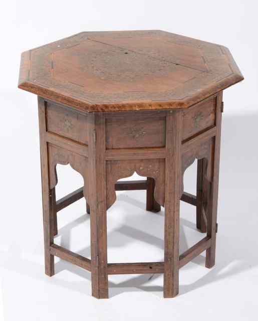 Appraisal: AN INDIAN HARDWOOD AND BRASS INLAID OCTAGONAL OCCASIONAL TABLE on