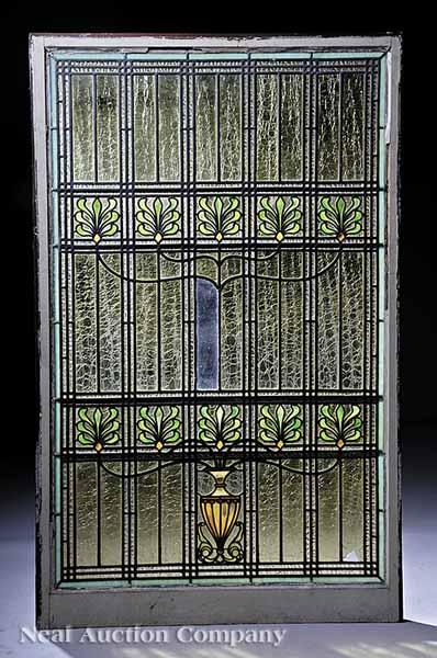 Appraisal: An Antique American Stained and Leaded Glass Window c yellow