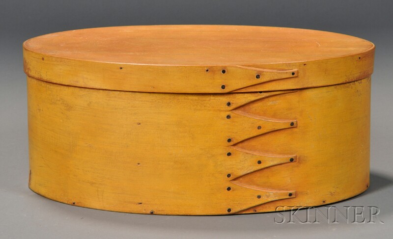 Appraisal: Shaker Yellow-painted Oval Covered Box probably New England mid to