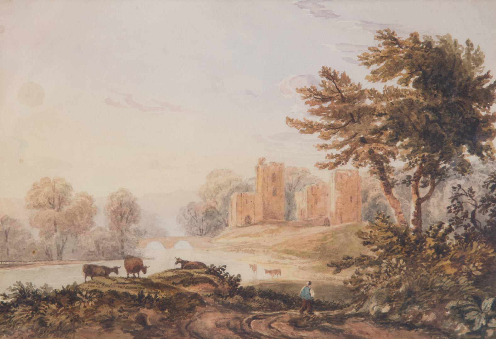 Appraisal: P Dewart Landscape with Ruins watercolor British th century Watercolor