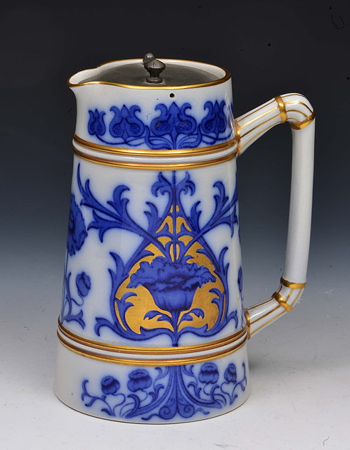 Appraisal: William Moorcroft British - Aurelain Ware jug and plated cover