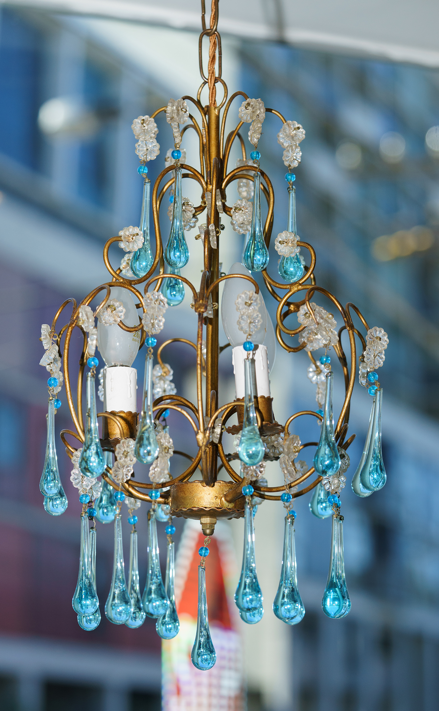 Appraisal: AN EARLY th CENTURY FRENCH TEAR DROP CHANDELIER Brass blue