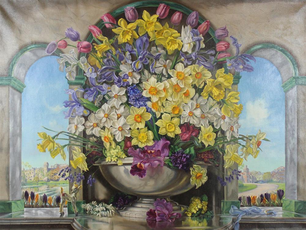 Appraisal: DON LYNCH BRITISH TH CENTURY SPRING FLOWERS Oil on canvas