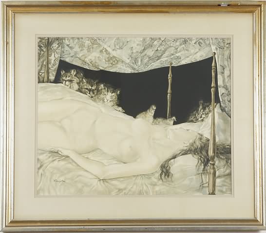 Appraisal: Reclining female nude lithograph x sight signed in lithograph at