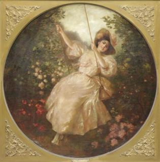 Appraisal: RECKNAGEL Theodor Oil on Canvas Beauty on Swing Signed lower