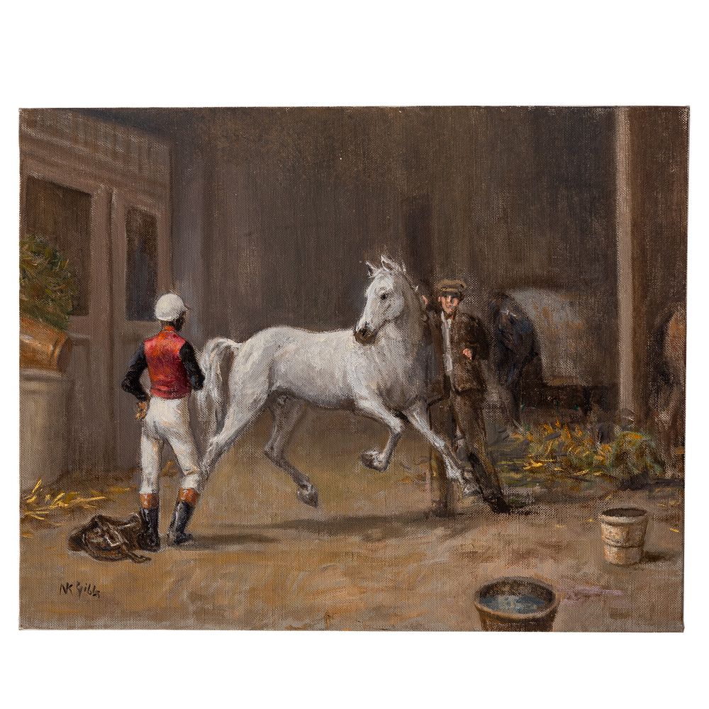 Appraisal: Nathaniel K Gibbs Jockey with White Horse oil American -