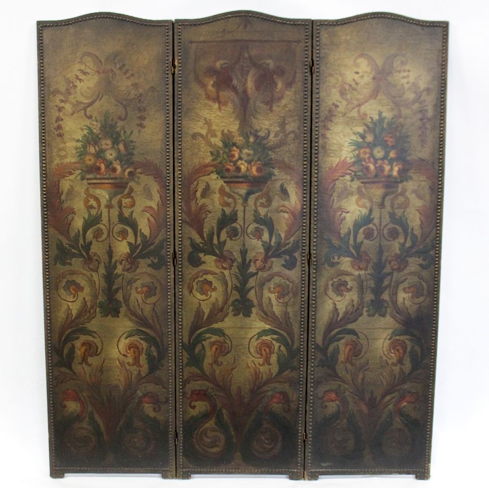 Appraisal: Antique Leather Panel Screen From a Long Island estate -