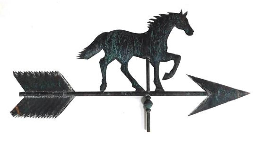 Appraisal: Early-mid th C Horse weathervane on arrow copper cut out