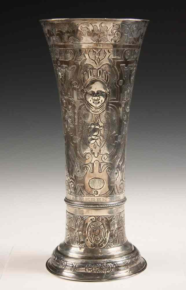 Appraisal: EARLY STERLING FLOWER VASE - th c Chased Repousse Sterling