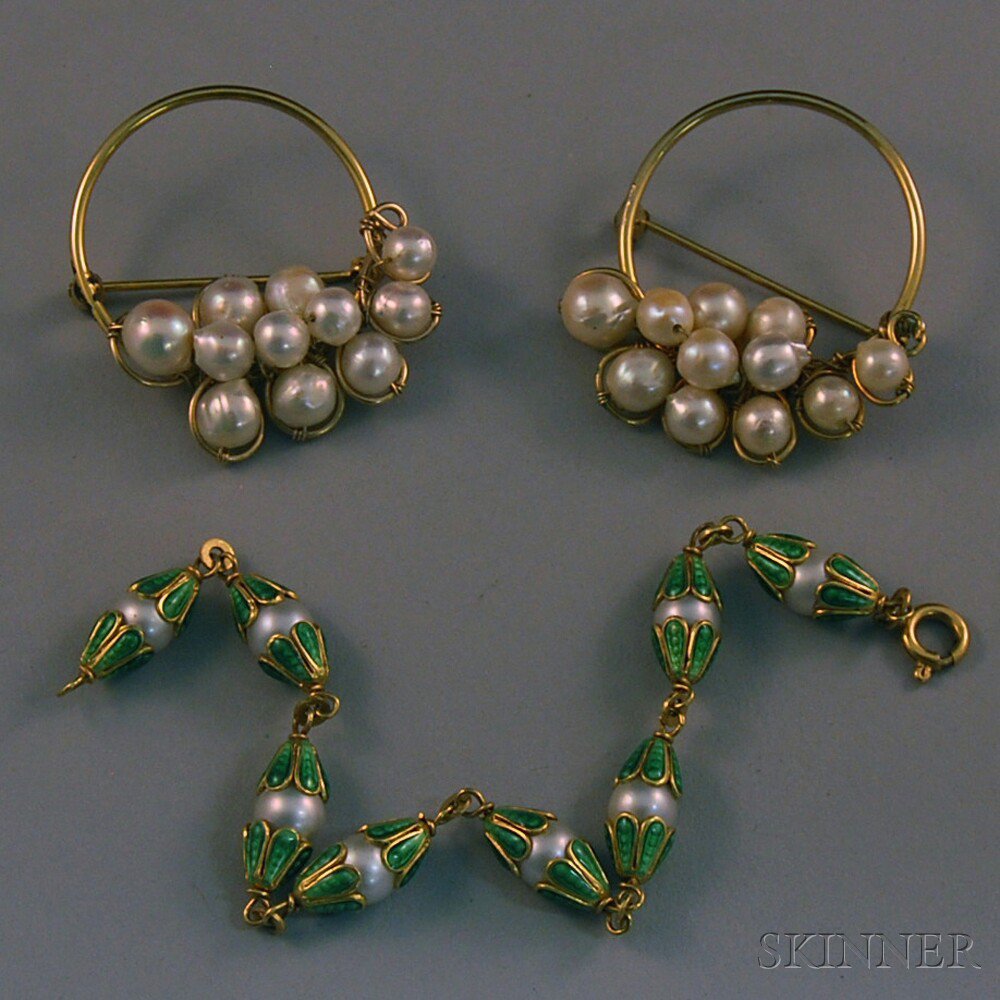 Appraisal: Small Group of Jewelry a pair of gold-filled pearl cluster