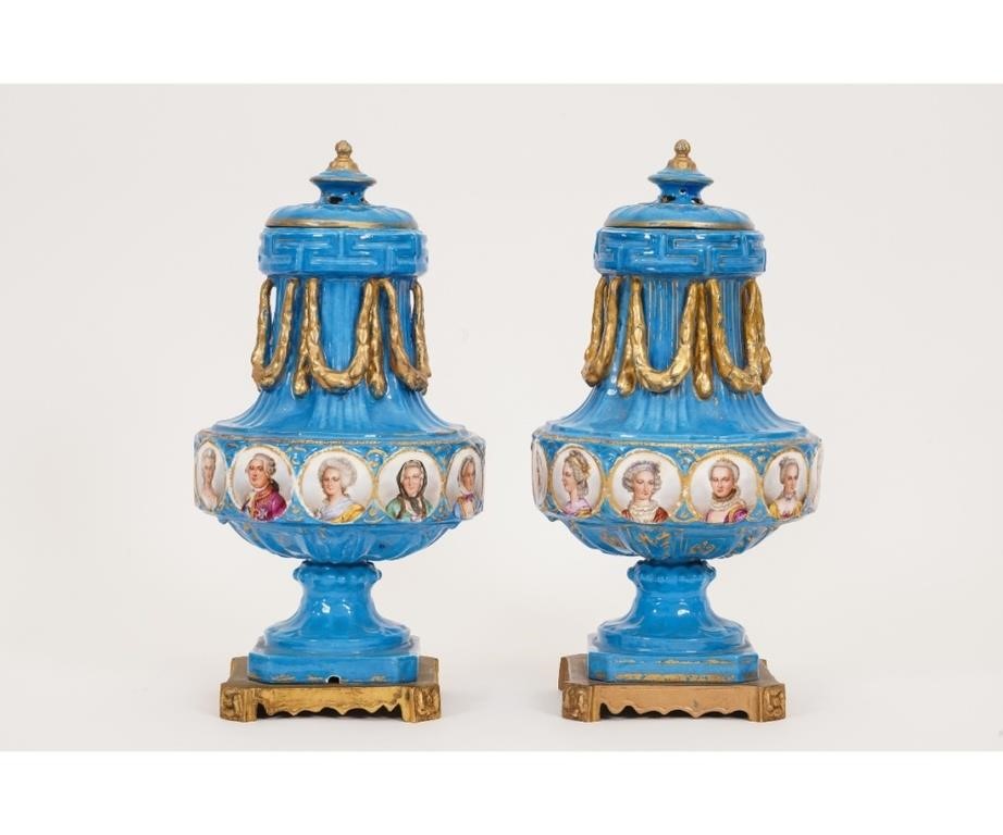 Appraisal: Pair of Sevres blue vases with gilt metal bases and