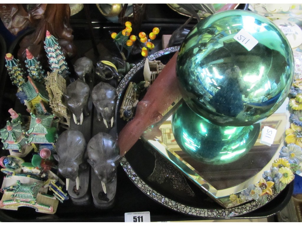 Appraisal: Barbola mirror witches ball Chinese figures ebony elephants etc