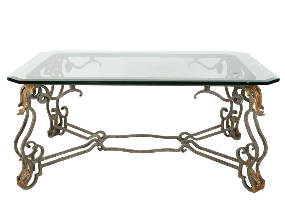 Appraisal: IRON GLASS COFFEE TABLEwith removable top inches wide inches deep