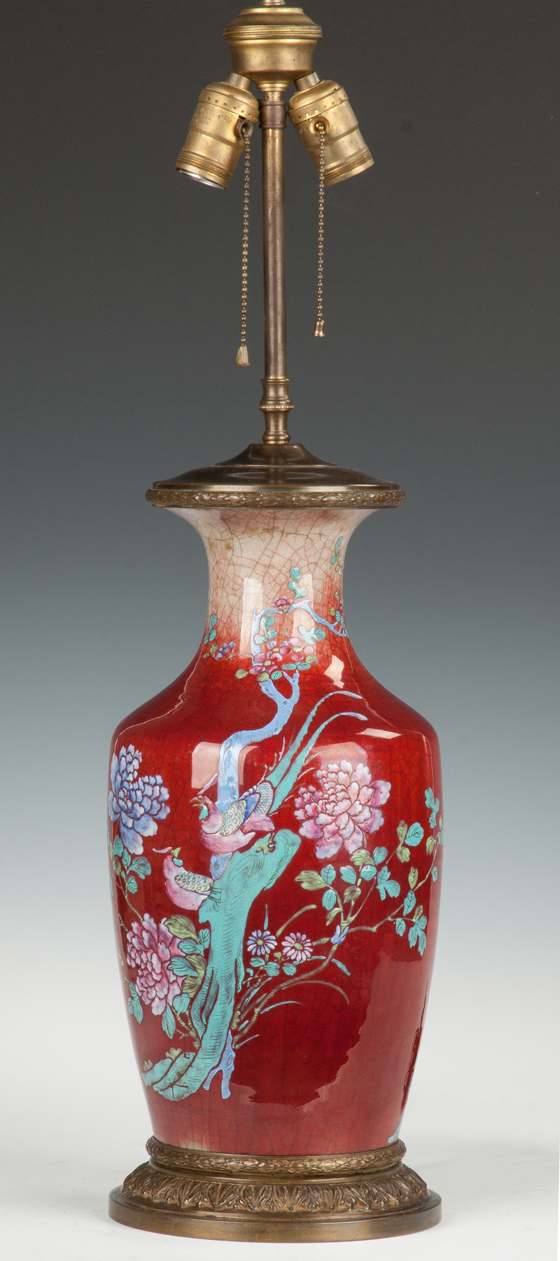 Appraisal: Chinese Flambe Porcelain Vase With exotic birds floral hand painted